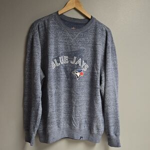 Majestic Blue Jays Heathered Gray Crewneck Sweater